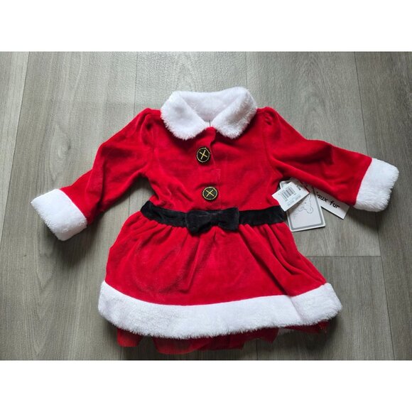 Koala Baby Red Christmas Dress W/ Faux Fur Trim Black Bow Belt Size 6/9M  NWT - Picture 1 of 6